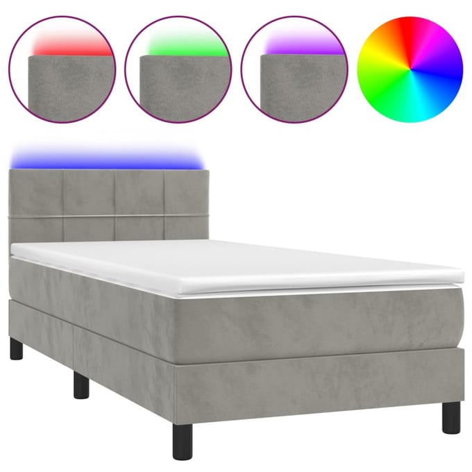 vidaXL - Boxspring - met - matras - en - LED - fluweel - lichtgrijs - 80x200 - cm