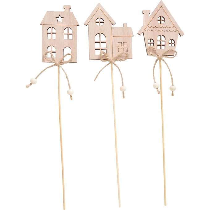 VBS Houten stekers "Huisjes", set van 3