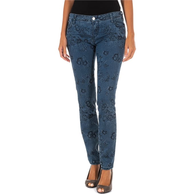 Bedrukte en elastische lange denim broek 10DB50210 vrouw