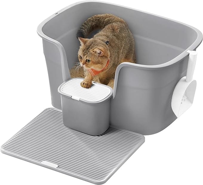 MAZAZU - Kattenbak - Kattentoilet - Met Schep - Grijs - 64x44x33