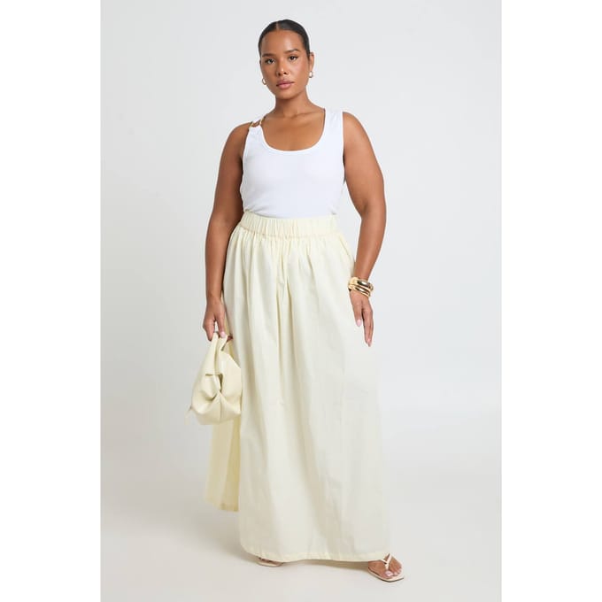 boohoo Dames Plus Katoenen Geplooide Maxi Rok | Lemon | Maat: 22
