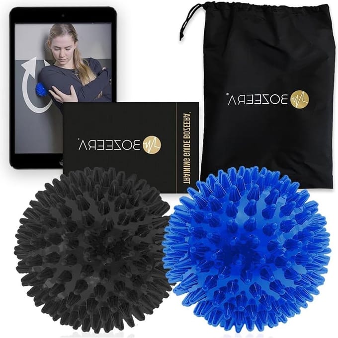 2x Spiky Massageballen - Triggerpoint Bal 9 CM Hard en Medium - GRATIS Video-handleiding Poster & Tas massage bal voeten