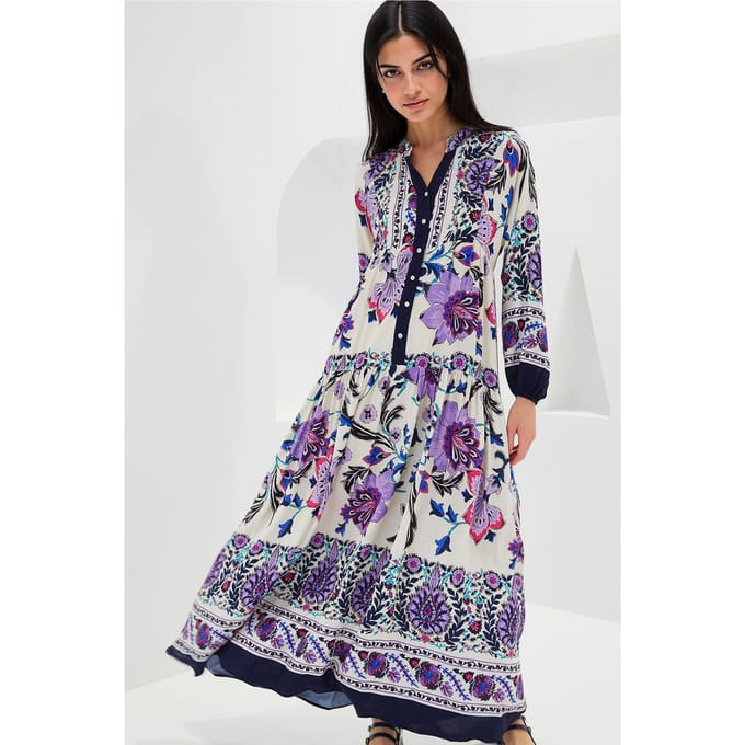 Geprinte V-Hals Maxi Jurk