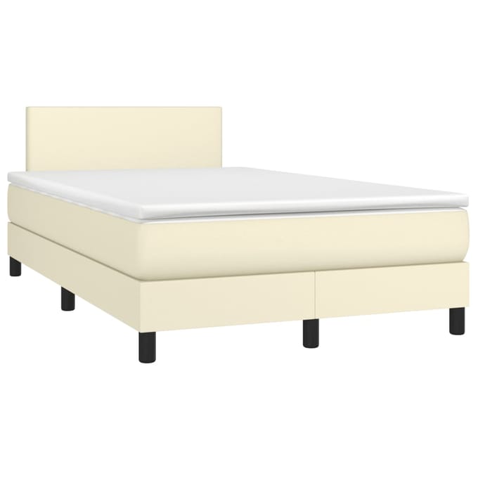 vidaXL - Boxspring - met - matras - en - LED - kunstleer - crèmekleurig - 120x200 - cm