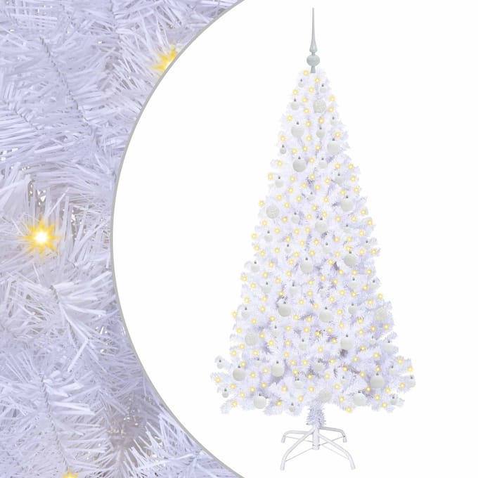 vidaXL - Kunstkerstboom - met - 300 - LED - Wit - 180 - cm - PVC - en - Staal