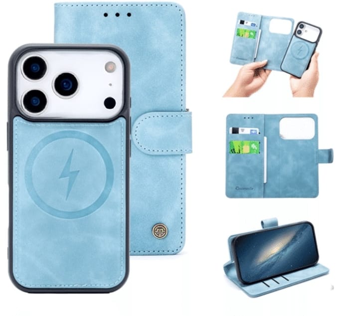 Cityhoesje – Bookcase 2-1 MagSafe – iPhone 17 Pro Max Licht Blauw