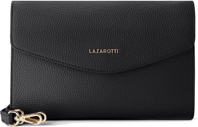 Lazarotti Leren Koppeling Schoudertas Bologna Leather Clutch Black Zwart