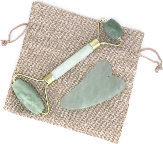 *** Gezichts Roller - Met Gua Sha Schraper - Hand gemaakt - Jade Roller - 100% Natuurlijke Producten - van Heble® ***