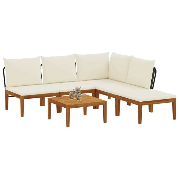 vidaXL - 6 - st - Massief - acaciahout - & - touw - Naturel