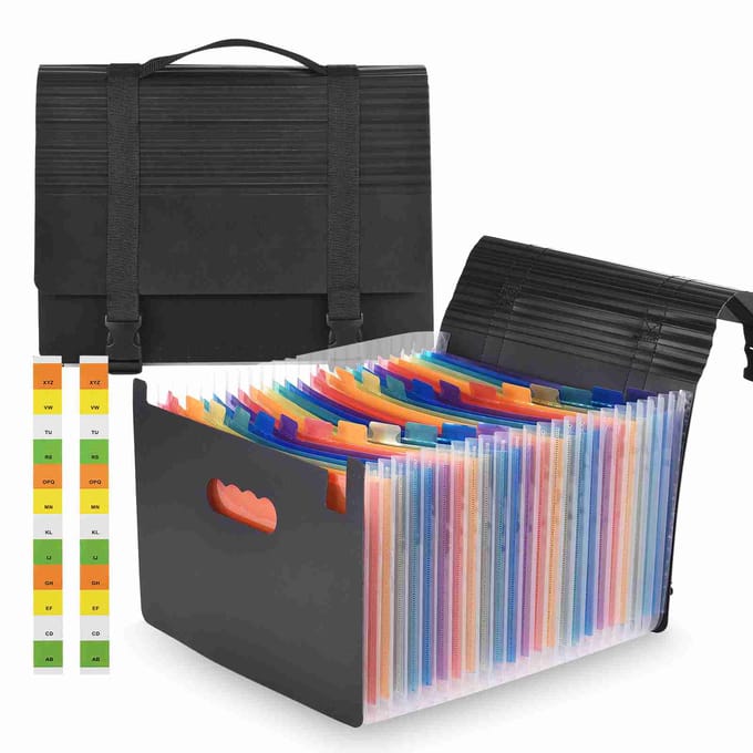 Classeur accordéon avec poignée 24 compartiments Classeur extensible Format A4 Lettre Organisateur de documents Couleur arc-en-ciel noir
