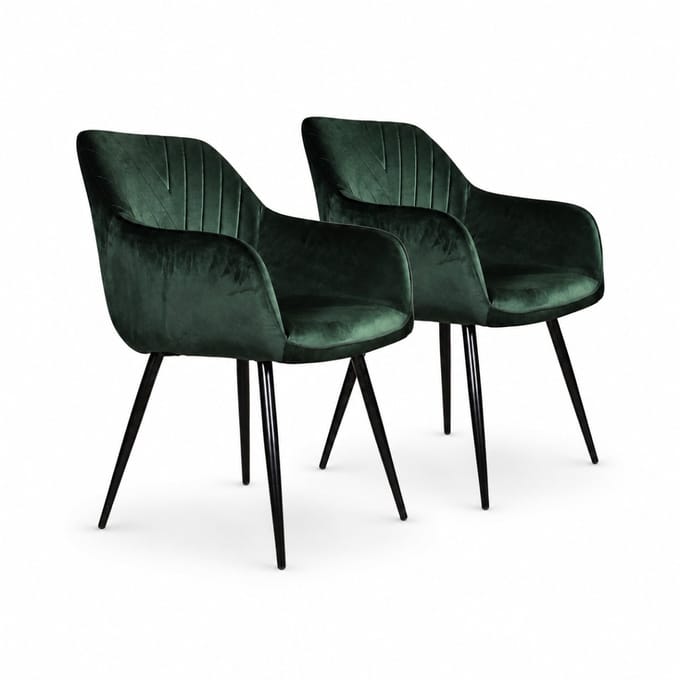 DS4U® - Gaby eetkamerstoel - Set van 2 - Groen - Velvet - Met armleuning
