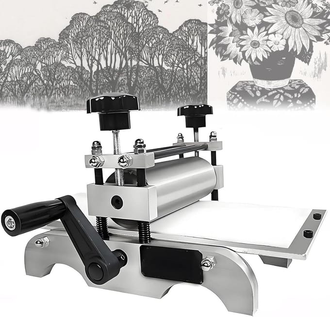Graveerpers - Etspers Drukpers - Gedetailleerde Afdrukken - Groot Printoppervlak - 350 x 170 mm - Grijs
