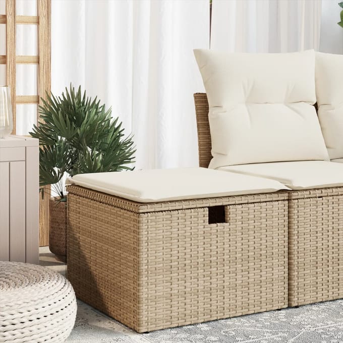 vidaXL - Tuinkruk - met - kussen - 55x55x37 - cm - poly - rattan - beige