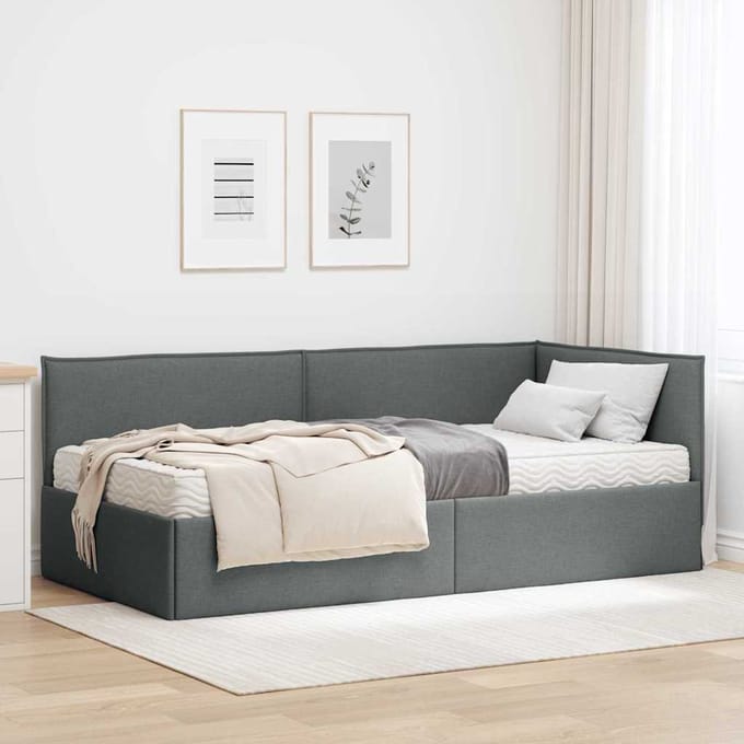 vidaXL - Hoekbedframe - met - Matras - 2 - st - Donkergrijs - 100 - x - 200 - cm - Fluweel