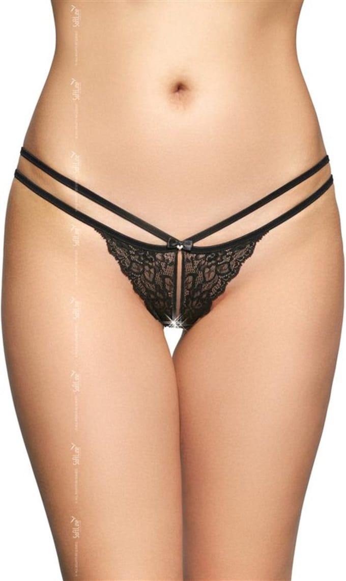 SoftLine | sexy string open kruis | zwart | S/M