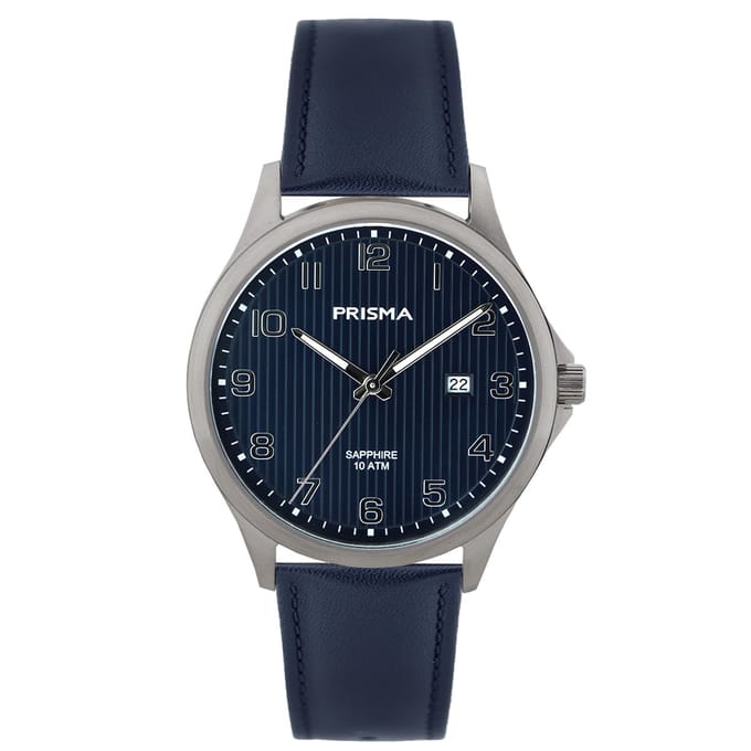 Prisma horloge P.1406 Titanium datum grijs/blauw 10ATM