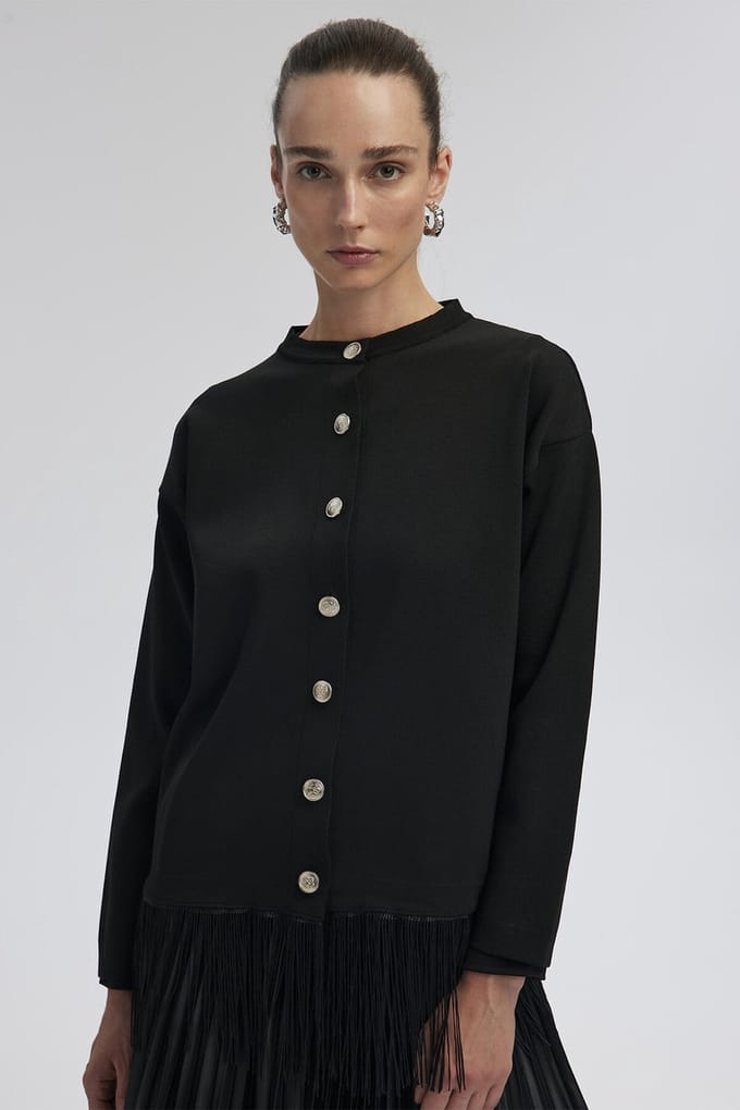 Touché Privé - Gebreid vest met kwastjes - Zwart - Dames