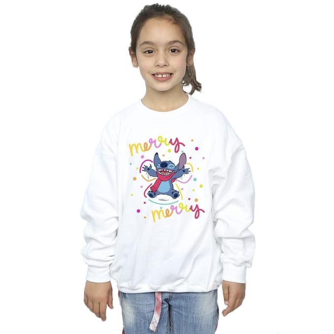 Disney Meisjes Lilo & Stitch Vrolijk Regenboog Sweatshirt (Wit)