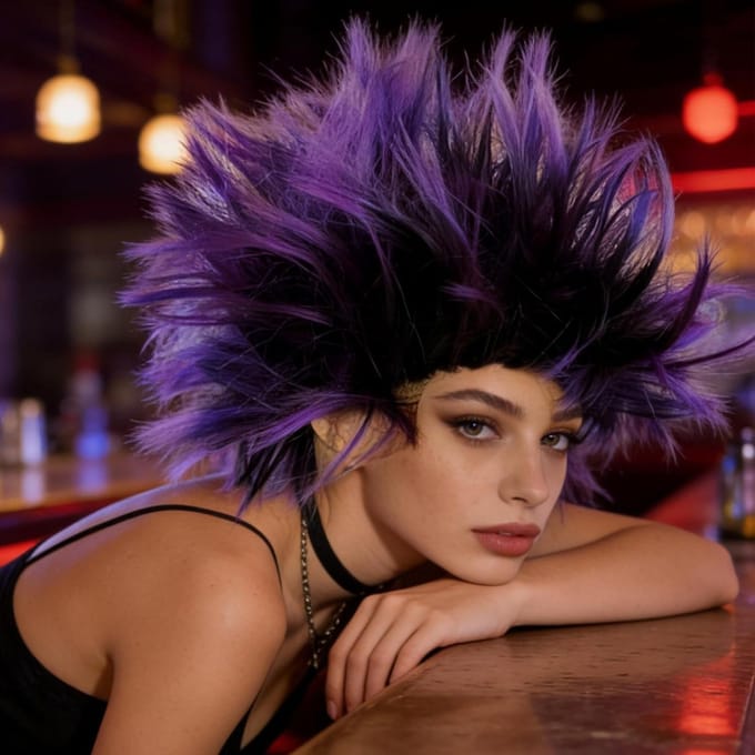 Afrohaar dat omhoog staat, een grappige Halloweenpruik One size fits all adults paars