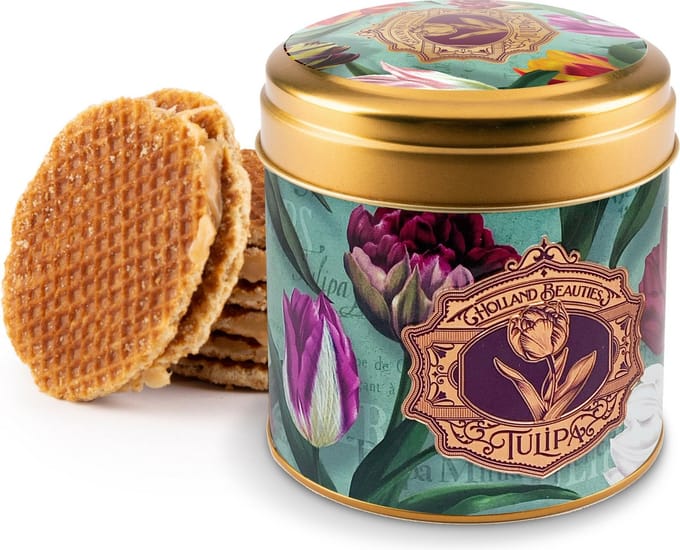 Stroopwafel Blik - Tulpen Groen Embossed - Souvenir Gift