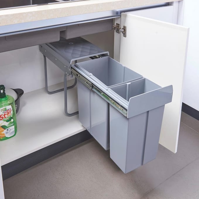 Inbouw prullenbak 20L en 10L - Grijs