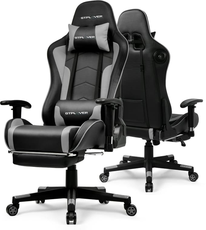 GTPLAYER - Gamingstoel met Bluetooth - Met Voetsteun en 3D Armleuningen - Grijs