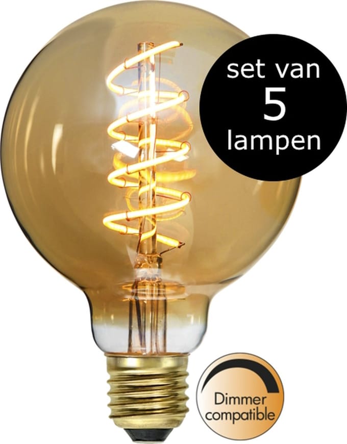 5-Pack | G95 Globelamp - E27 - 3.2W - Super Warm Wit - <2200K - Dimbaar