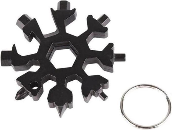 Scoby - Sneeuwvlok Sleutelhanger - 18-in-1 Multi-Tool - Draagbare Universele Tool - Schroevendraaier en Moersleutel - Zwart