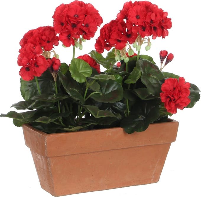 Mica Decorations Geranium Kunstplant in Balkonbak - L29 x B13 x H40 cm - Rood