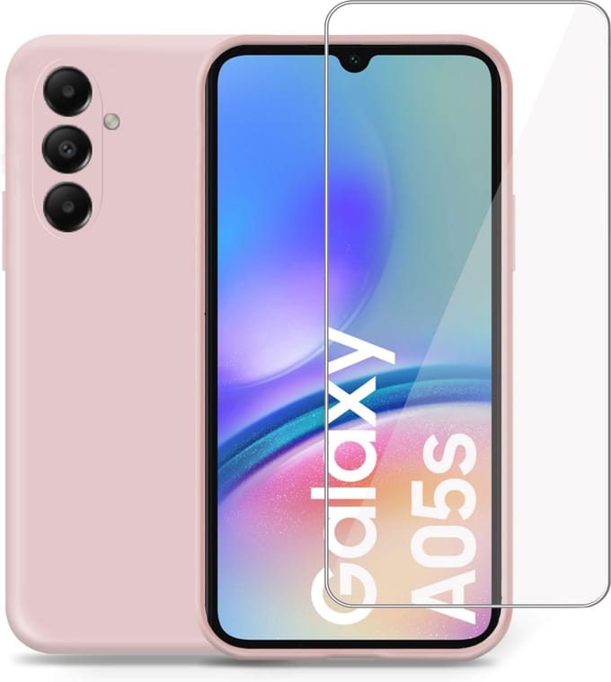 Hoesje + Screenprotector geschikt voor Samsung Galaxy A15 – Tempered Glass - Liquid Back Case Cover Rose