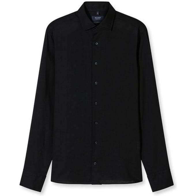 OLYMP Signature Casual Overhemd, Tailored Fit, Kent, Zwart