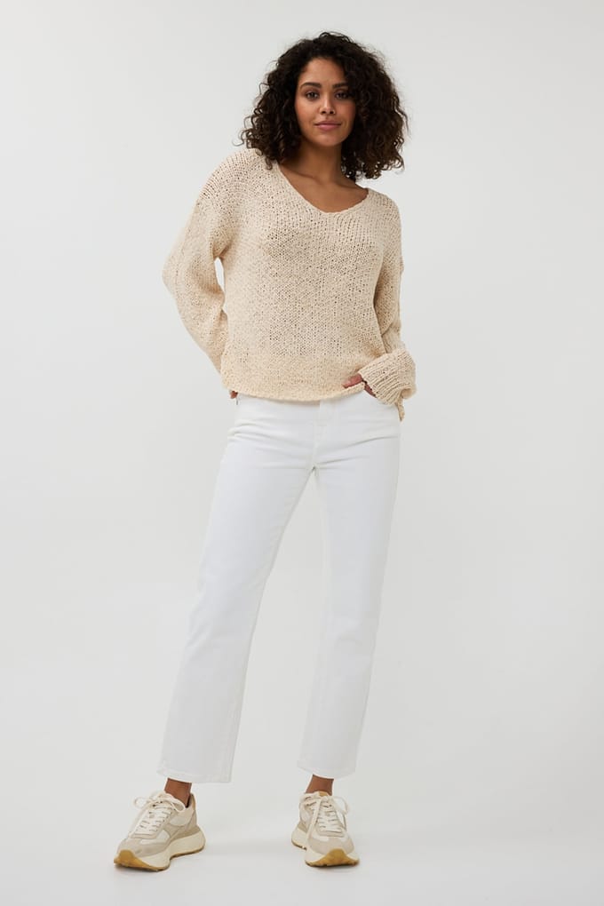 EsQualo Sweater V-neck Tape Yarn Sand Größe: XS/S | Pullover Outlet | Damen | Braun