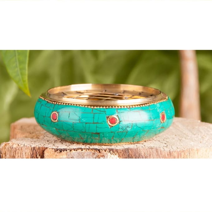 Wierookbrander met netje messing met stenen 8,5 cm