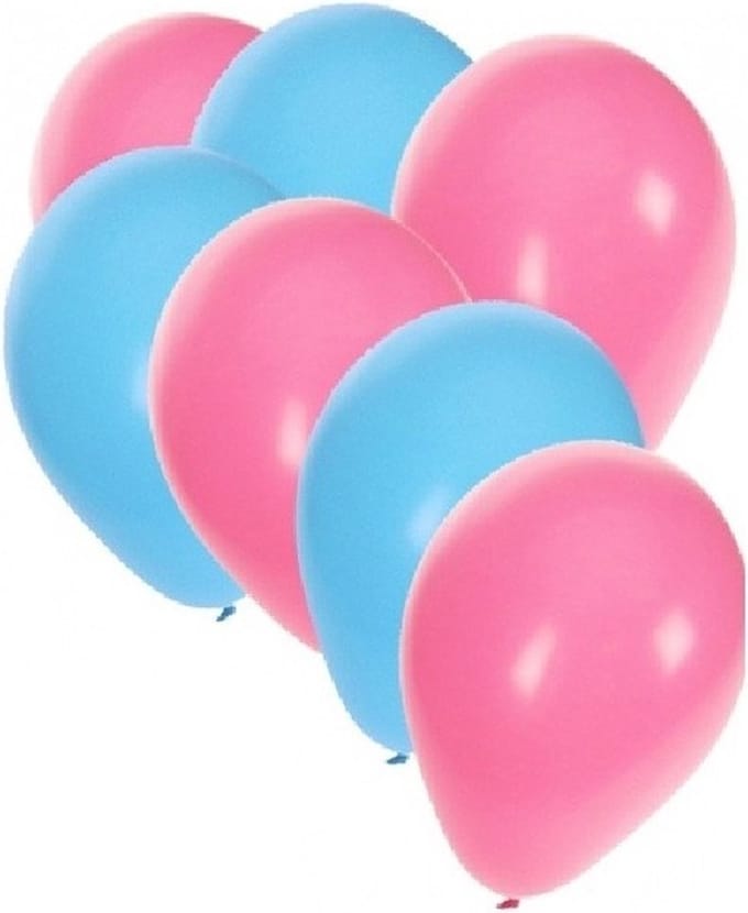 30x ballonnen - 27 cm - lichtblauw / lichtroze versiering