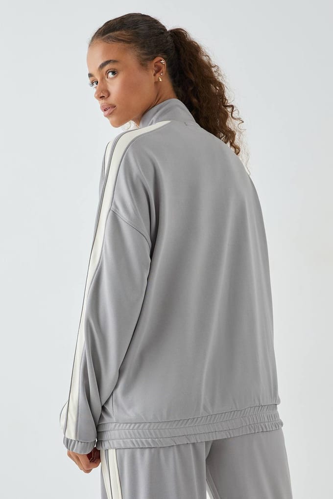Dames DSGN Studio Tricot Zijstreep Ritssluiting Trainingsjack | Grey | Maat: XS