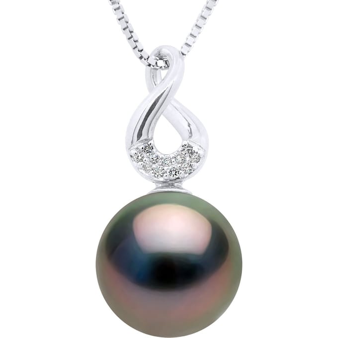 Hanger Acht Diamanten 0,03 Cts - Kwaliteit HSI - Wit Goud - Echte Gecultiveerde Tahitipearle Rond 9-9 mm