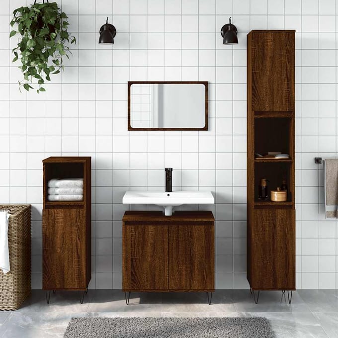 vidaXL - Badkamerkast - 58x33x60 - cm - bewerkt - hout - bruin - eikenkleur