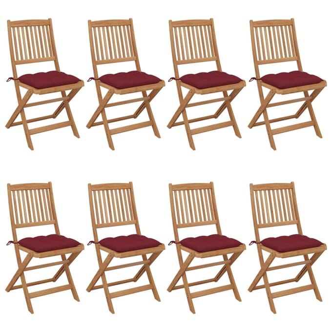 vidaXL - Inklapbare - stoelen - 8 - st - met - kussens - massief - acaciahout