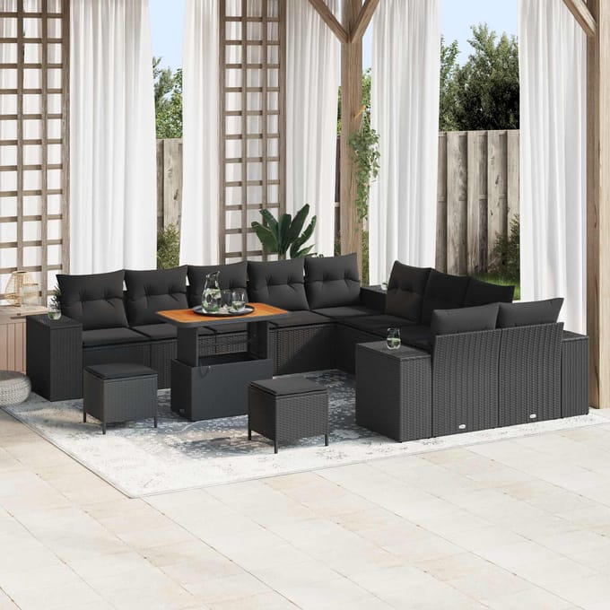 vidaXL - Tuinbank - Set - 13 - st - Zwart - poly - rattan