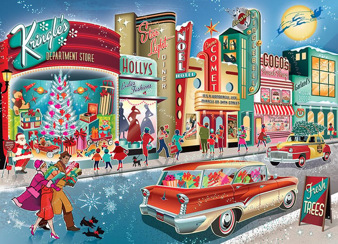 Kerstpuzzel 1000 stukjes: Kerstinkopen in de stad