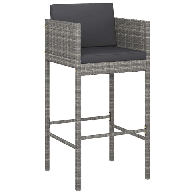 vidaXL - Barkrukken - 4 - st - met - kussens - poly - rattan - grijs