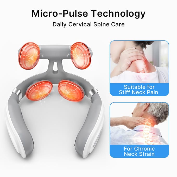 Draagbare Nek Schouder Massager Diepe Weefsel Kneed 4 Modi 16 Intensiteiten USB Oplaadbaar Ergonomisch Ontwerp US Plug gray