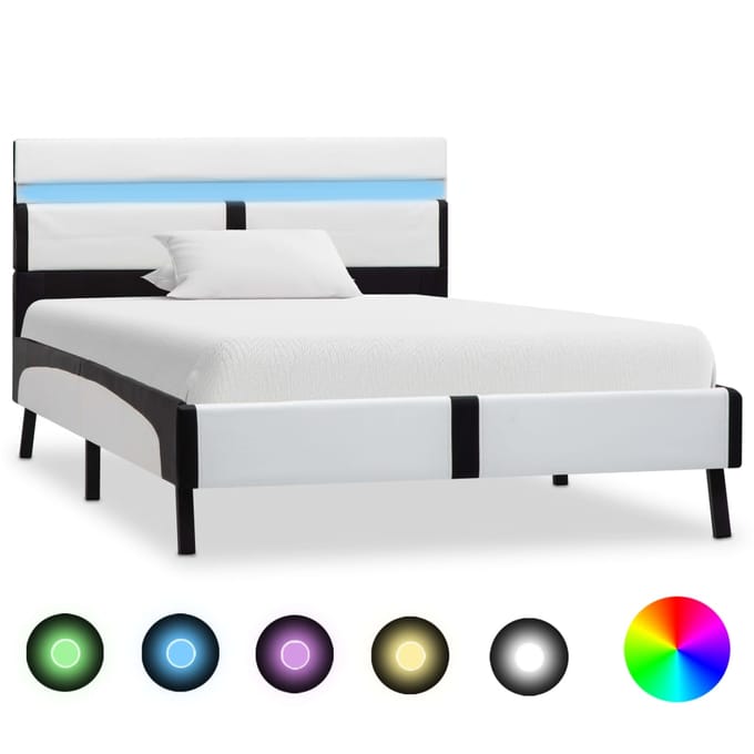 vidaXL - Bedframe - met - LED - kunstleer - wit - en - zwart - 90x200 - cm