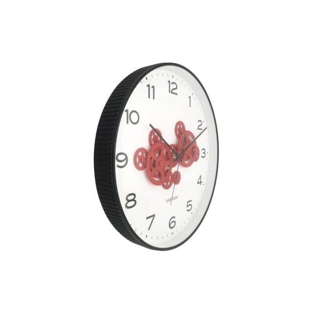 Karlsson - Wandklok Open Gear - Black & bright red- Ø40cm