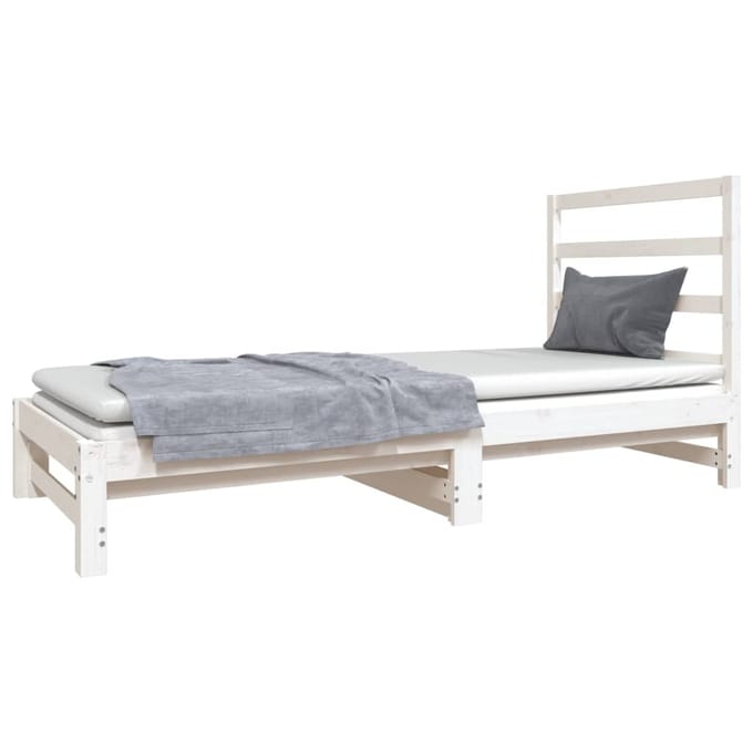 vidaXL - Slaapbank - uitschuifbaar - massief - grenenhout - wit - 2x(90x190) - cm