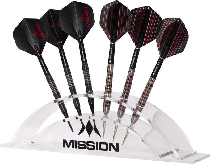 DARTS DISPLAY - TRANSPARANT ACRYLIC - 6 PIJLEN - MISSION