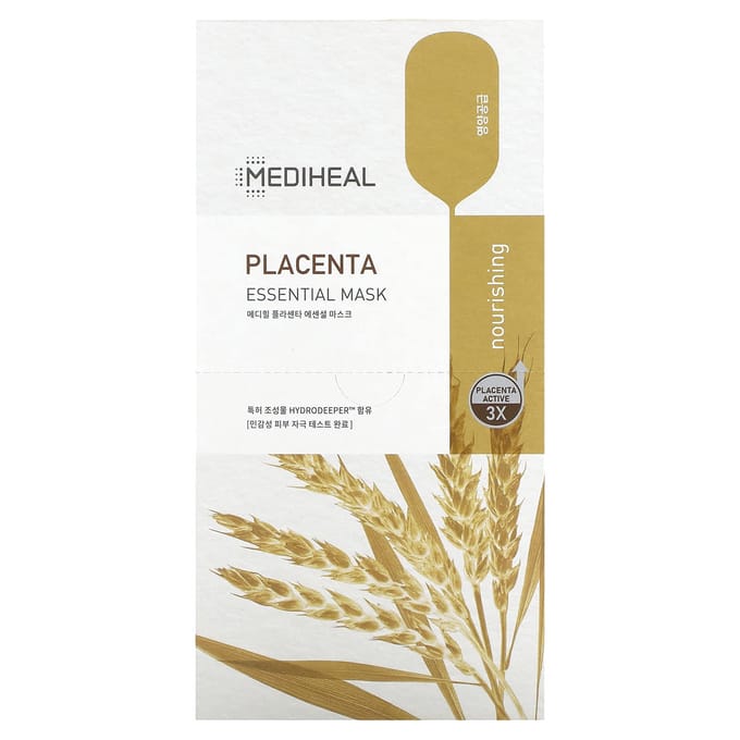 Placenta Essentiële Schoonheidsmasker, 10 Vellen, 24 ml (0.81 fl oz) Elk white