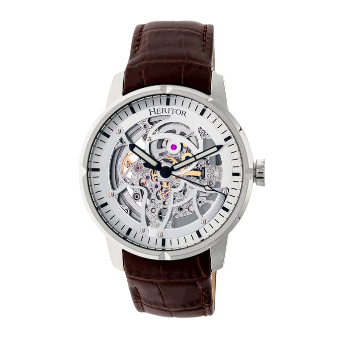Automatisch skelet horloge Ryder van het merk Heritor Automatic: Leer / Bruin-wit