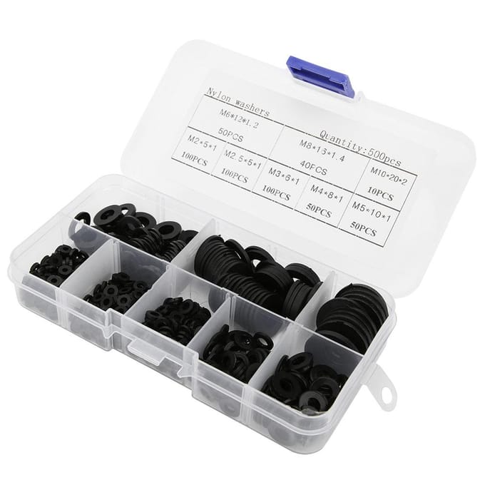 500 stuks/doos Nylon Ringen Set M2 M2.5 M3 M4 M5 M6 M8 M10 Hardware Bevestigingsmiddelen AccessoiresWit