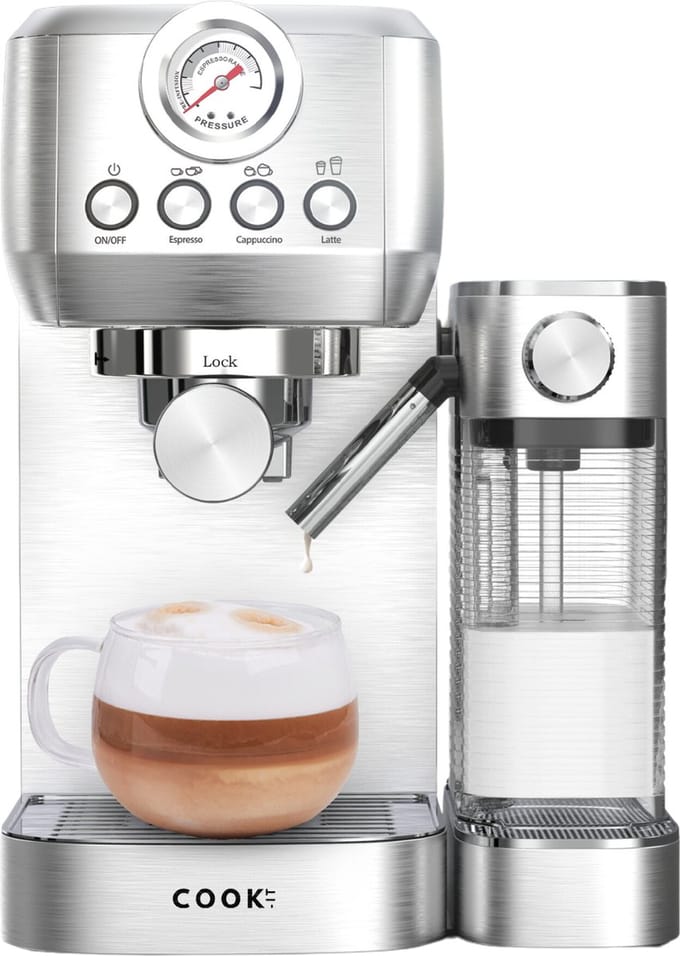 Espressomachine 20 Bar - Auto Melkopschuimer - Coffee Machine - Italiaanse pomp - RvS Koffiemachines - COOK-IT